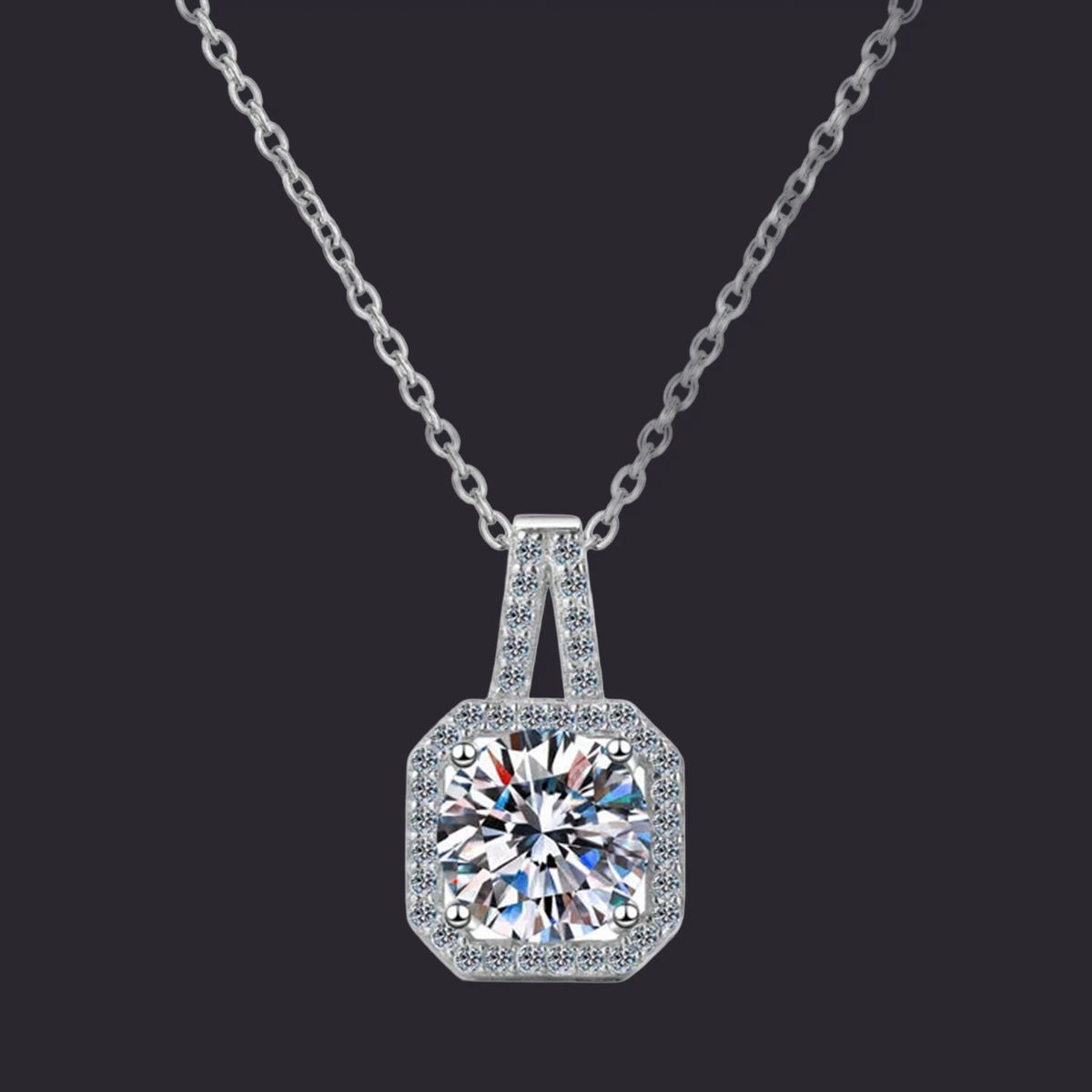 Moissanite Halo Pendant 925 Sterling Silver