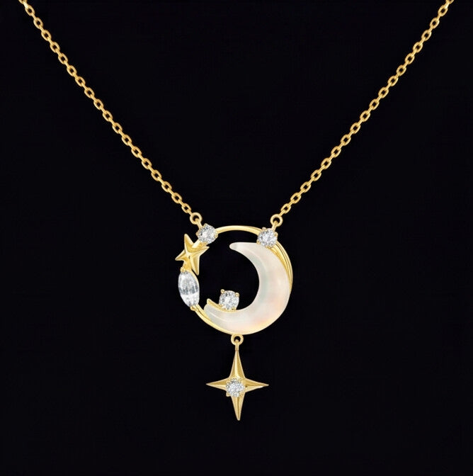 Celestial Star Moon Necklace S925 Sterling Silver