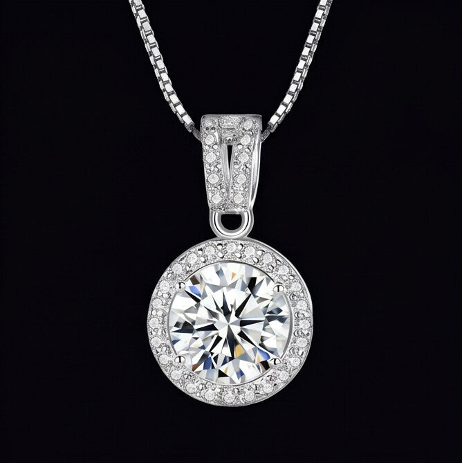 Moissanite Halo Pendant Necklace S925 Silver