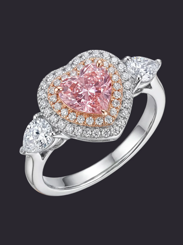 Pink Heart Moissanite Ring 925 Sterling Silver