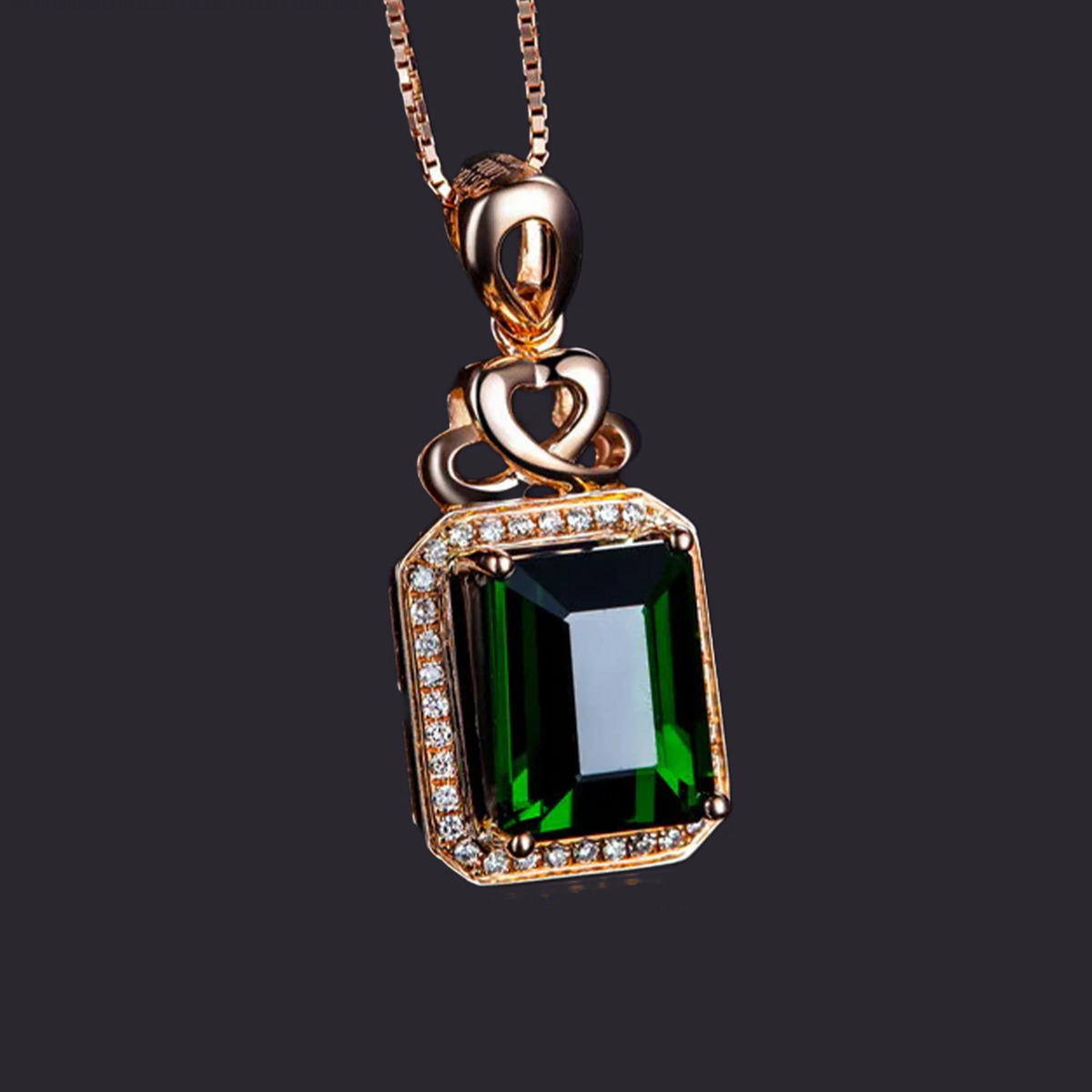 Emerald Cut Pendant Necklace 18K Rose Gold