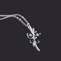 Black Zircon Floral Pendant Necklace 925 Silver