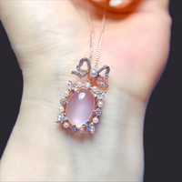Rose Quartz Pearl Halo Pendant Rose Gold