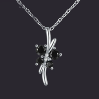 Black Zircon Floral Pendant Necklace 925 Silver