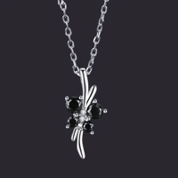 Black Zircon Floral Pendant Necklace 925 Silver