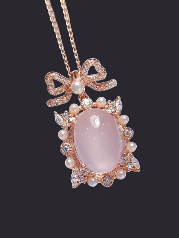 Rose Quartz Pearl Halo Pendant Rose Gold