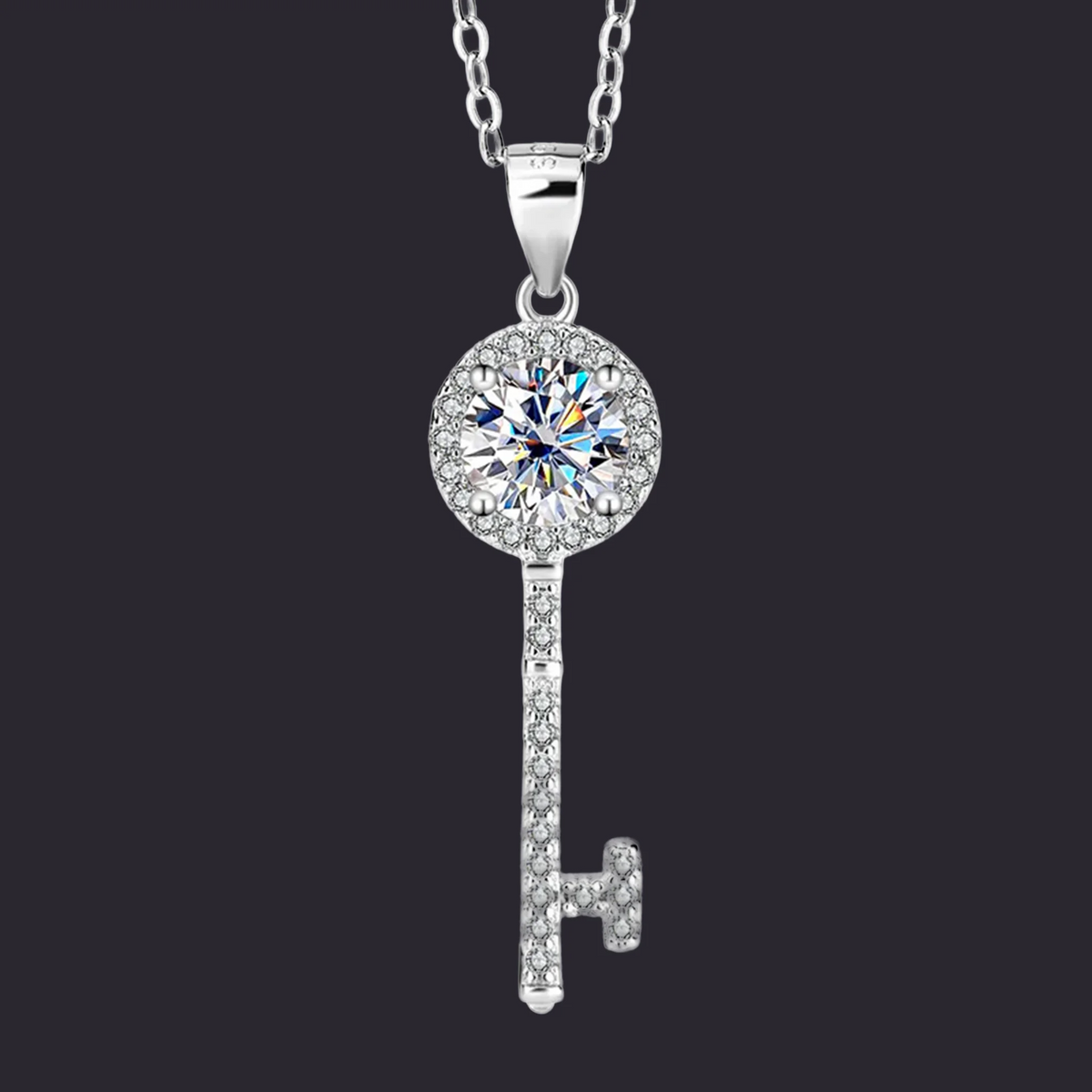 Moissanite Key Pendant Necklace S925 Silver