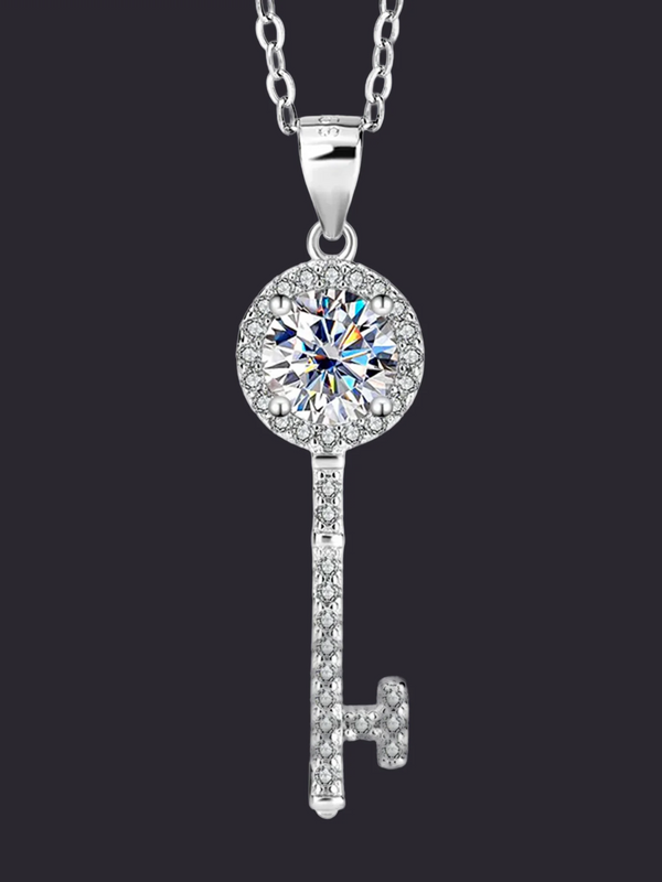 Moissanite Key Pendant Necklace S925 Silver