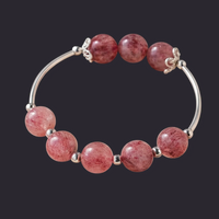 Rose Quartz Bead Bracelet 925 Silver