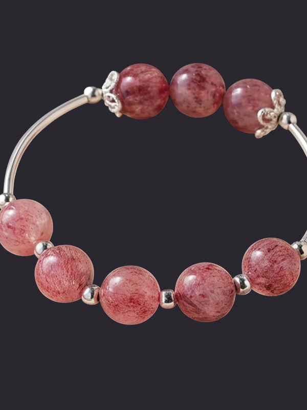 Rose Quartz Bead Bracelet 925 Silver