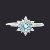 Aquamarine Snowflake Ring Silver Plated