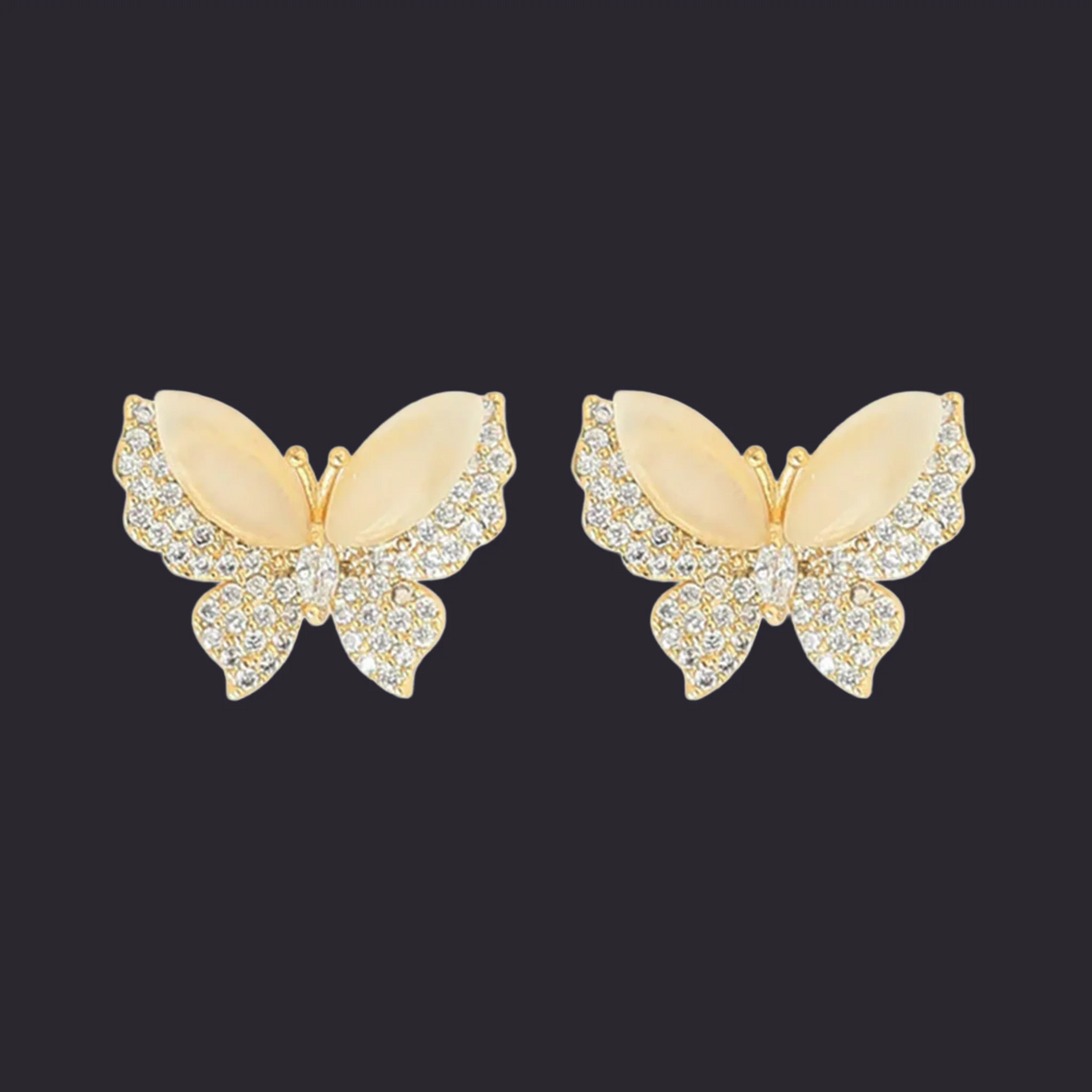 Opal Butterfly Studs Gold Crystal