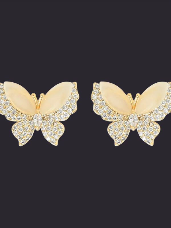Opal Butterfly Studs Gold Crystal