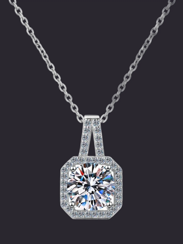 Moissanite Halo Pendant 925 Sterling Silver