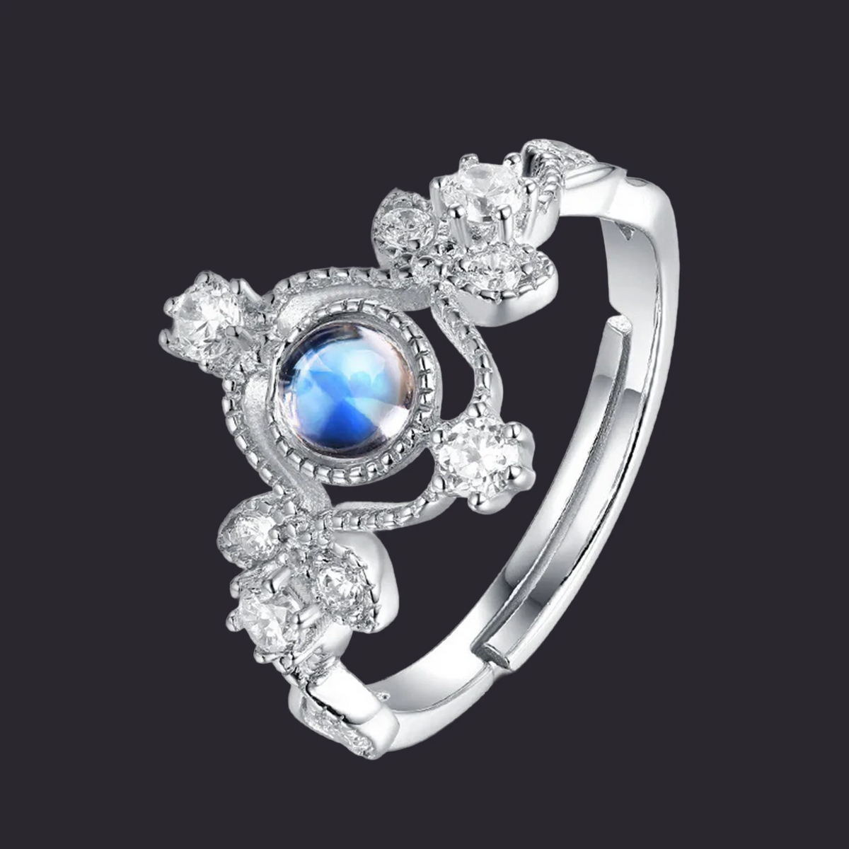 Moonstone Celestial Crown Ring 925 Sterling Silver