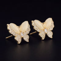 Opal Butterfly Studs Gold Crystal