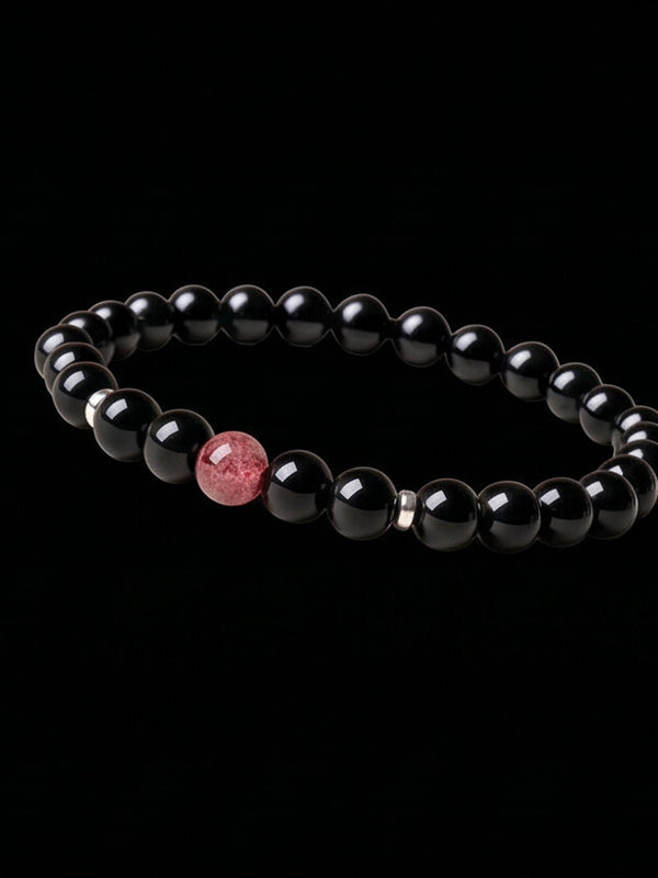 Obsidian Micro Bead Bracelet Natural Stone