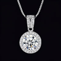 Moissanite Halo Pendant Necklace S925 Silver