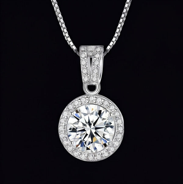Moissanite Halo Pendant Necklace S925 Silver