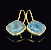 Blue Apatite Square Drop Earrings Gold