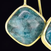 Blue Apatite Square Drop Earrings Gold