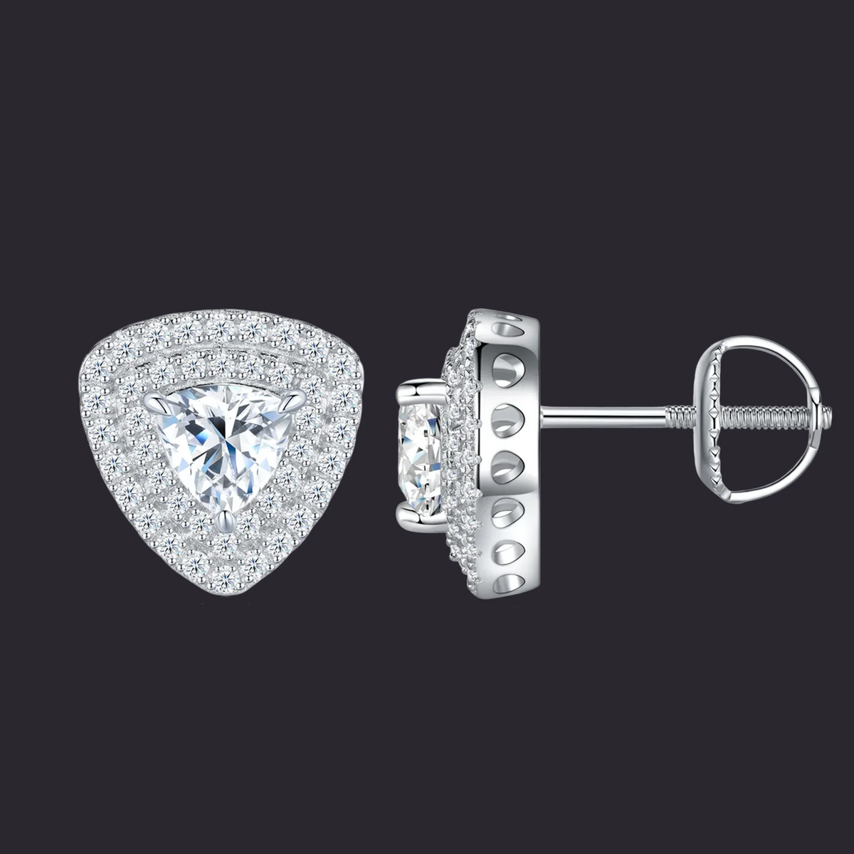 Moissanite Triangle Halo Studs S925 Platinum