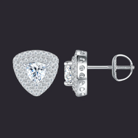 Moissanite Triangle Halo Studs S925 Platinum