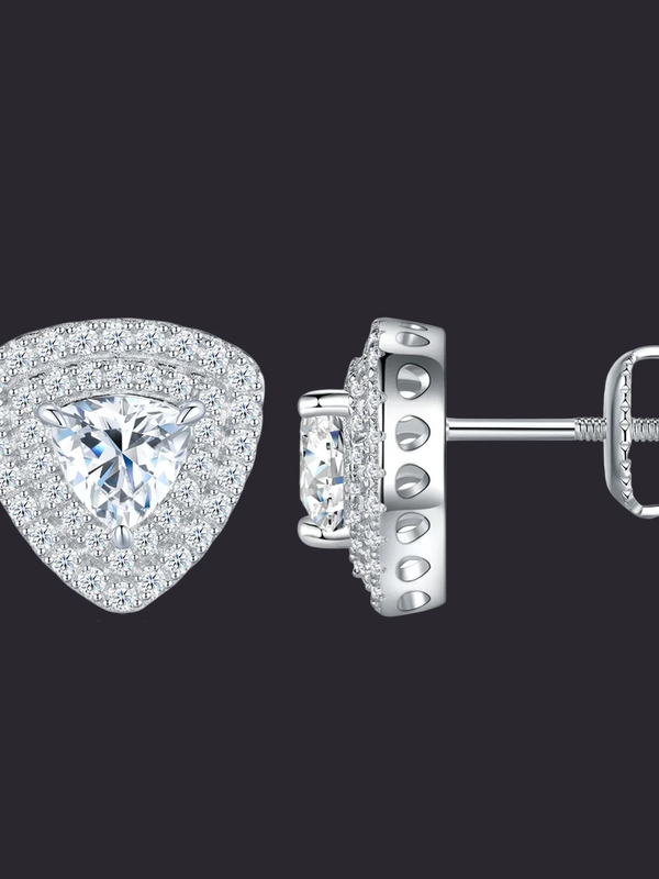 Moissanite Triangle Halo Studs S925 Platinum