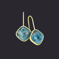 Blue Apatite Square Drop Earrings Gold