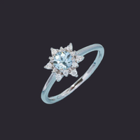 Aquamarine Snowflake Ring Silver Plated